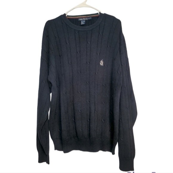 Nautica Men's Dark Blue Long Sleeve Crew Neck Cable Knit Sweater‎ Extra Large - Picture 1 of 12